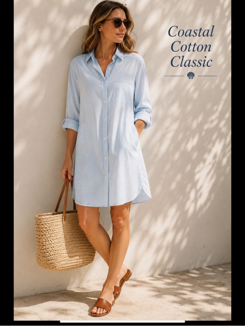 Club Monaco Coastal Quiet Luxury Blue Stripe Shirt Dress NWT Hidden Pockets